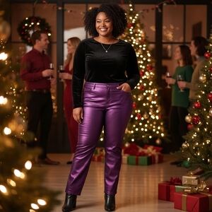 Silver Crush Shimmer Denim Jeans Womens Vintage Trouser Pants sz 19/20 Purple